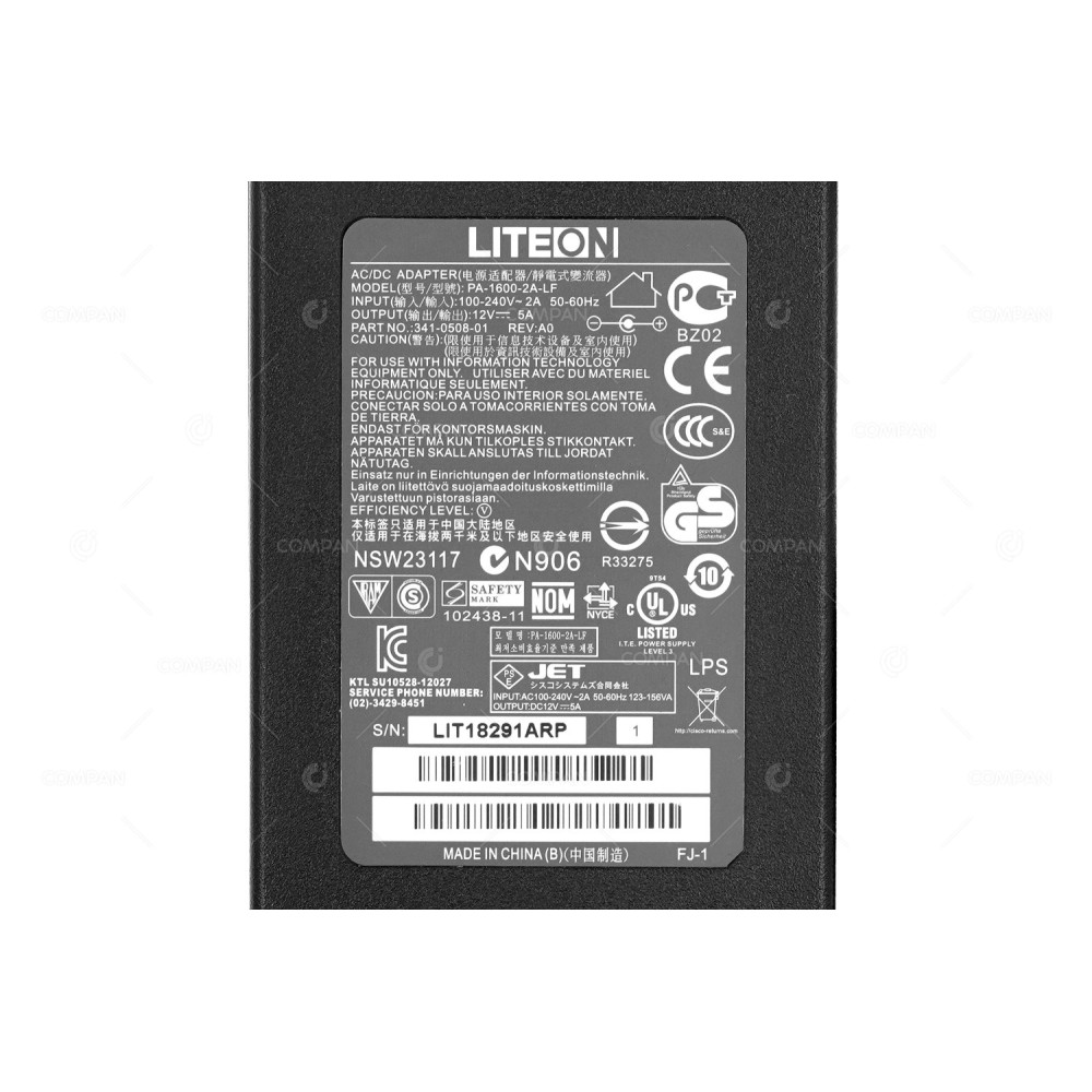 341-0508-01 LITEON PA-1600-2A-LF AC ADAPTER 12V 5A SUPPLY 341-0508-01 PA-1600-2A-LF